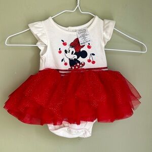 Disney Baby NWT Minnie Mouse onesie with red tulle skirt overlay. Size 3-6 mos